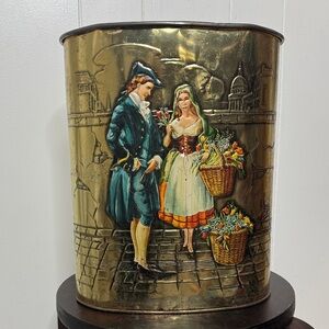 Vintage Victorian metal trashcan gold